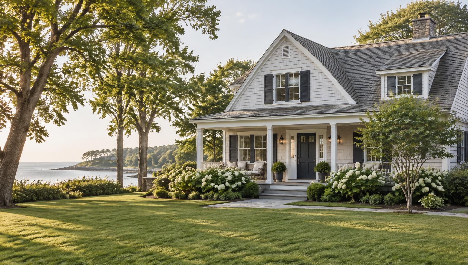 White shingled New England home